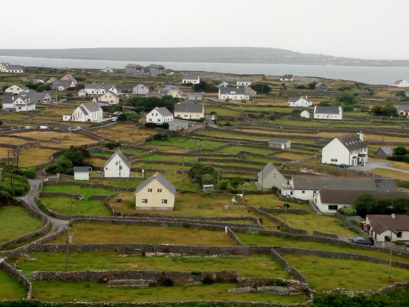 Coastal cliffs and stone walls on the Aran Islands, Ireland