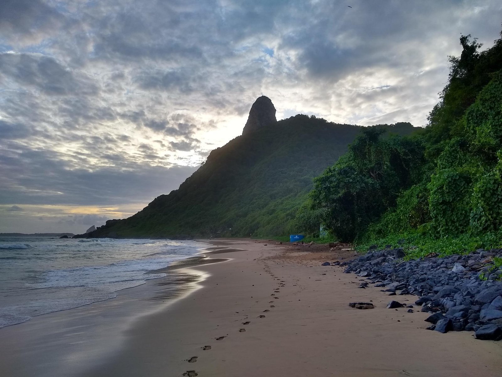 Dramatic beach with Morro do Pico peak on Fernando de Noronha island